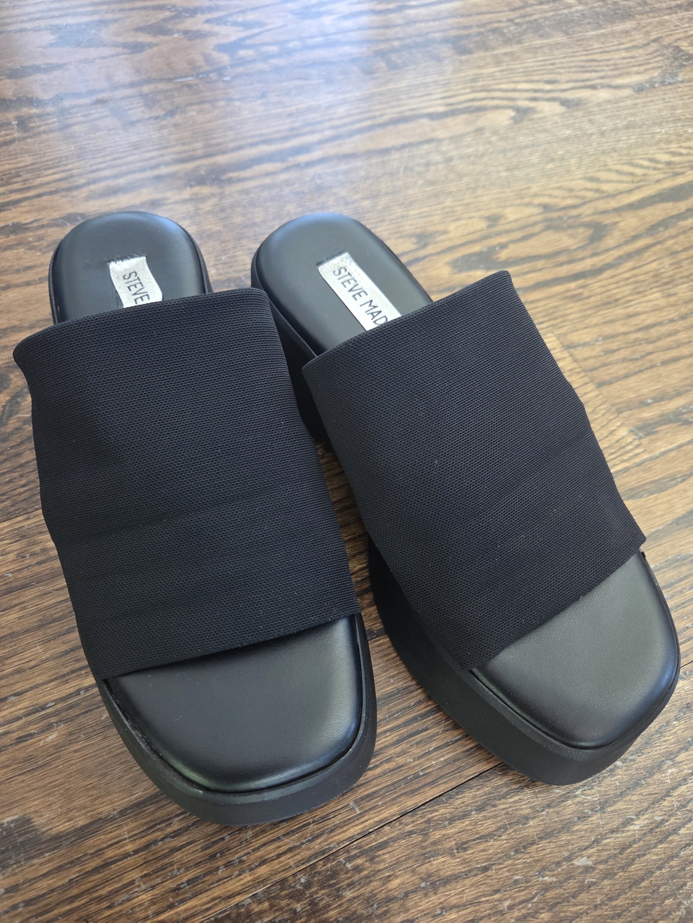 Steve Madden Slinky30 Sandals Women's 37 / 6.5 Black Slide Chunky Platform Wedge - Picture 2 of 8
